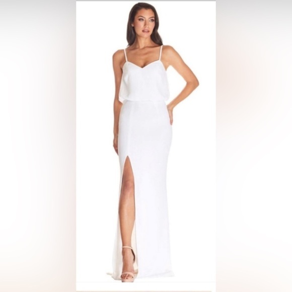 Dress the population Gracelyn off white blouson slip look maxi gown size Medium - Picture 4 of 6